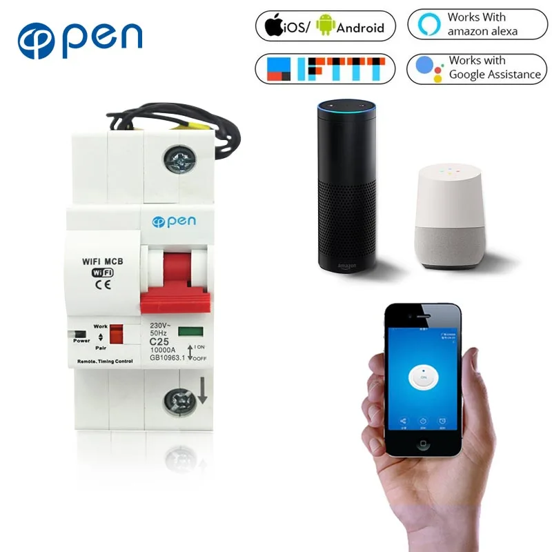 2P  for Alexa and Google Home with Overload Short Circuit protection C Curve  Remote Control Wifi Mcb Circuit Breaker