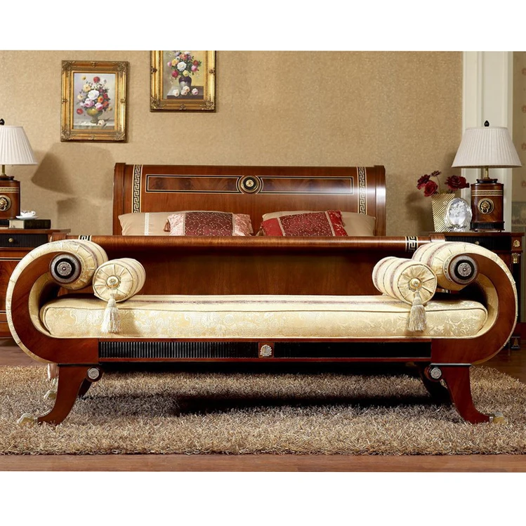 Yb10 Italian Antique Classic Bedroom Furniture Mahogany Solid Wood Luxury Chaise Lounge Bed End Bench Chair Stool Buy Antique Bedroom Furniture Chaise Lounge Royal Gold Color Bedroom Sets Antique European Style Fabric Ottoman