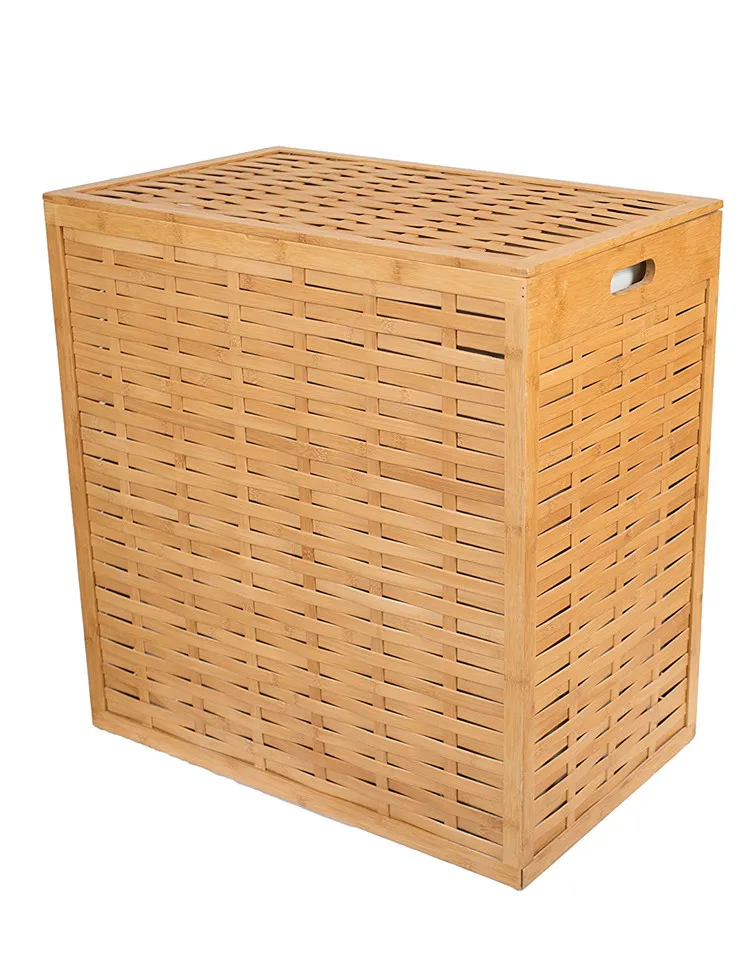 Amololo Handmade Rectangular Wicker Fruit Box Rattan Basket for Kitchen Bathroom Storage Food Safe-Bamboo PP Fabric Material