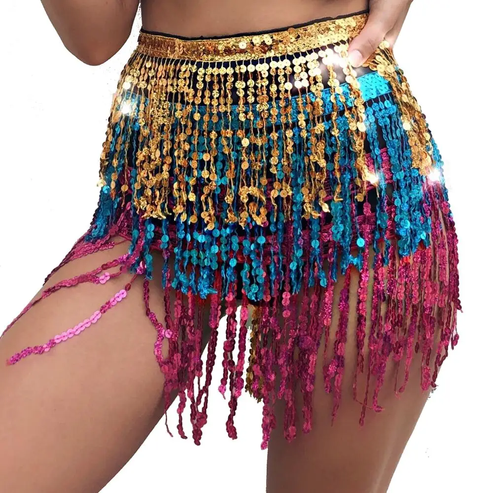 Écharpe De Hanche Pailletée à Franges – Danse Du Ventre, Samba, Tango, Latine – Foulard Scintillant Femme