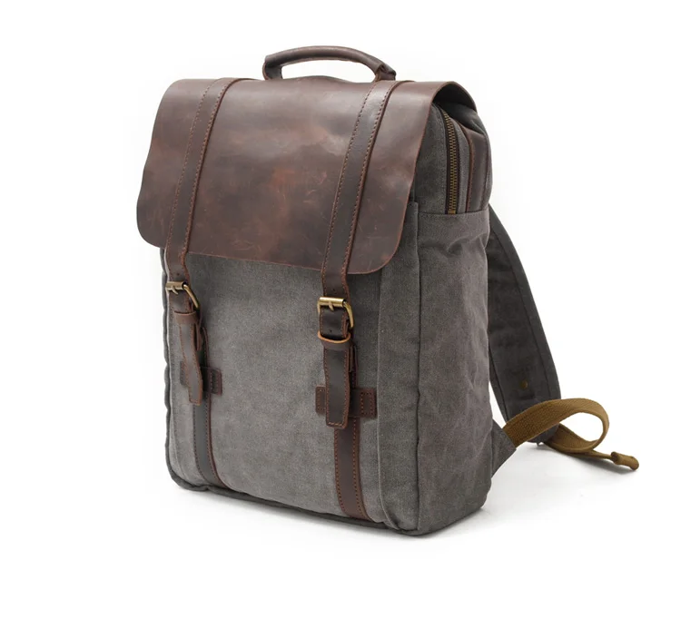 Leisure  Vintage Style Leather Canvas  laptop leather Computer Backpack