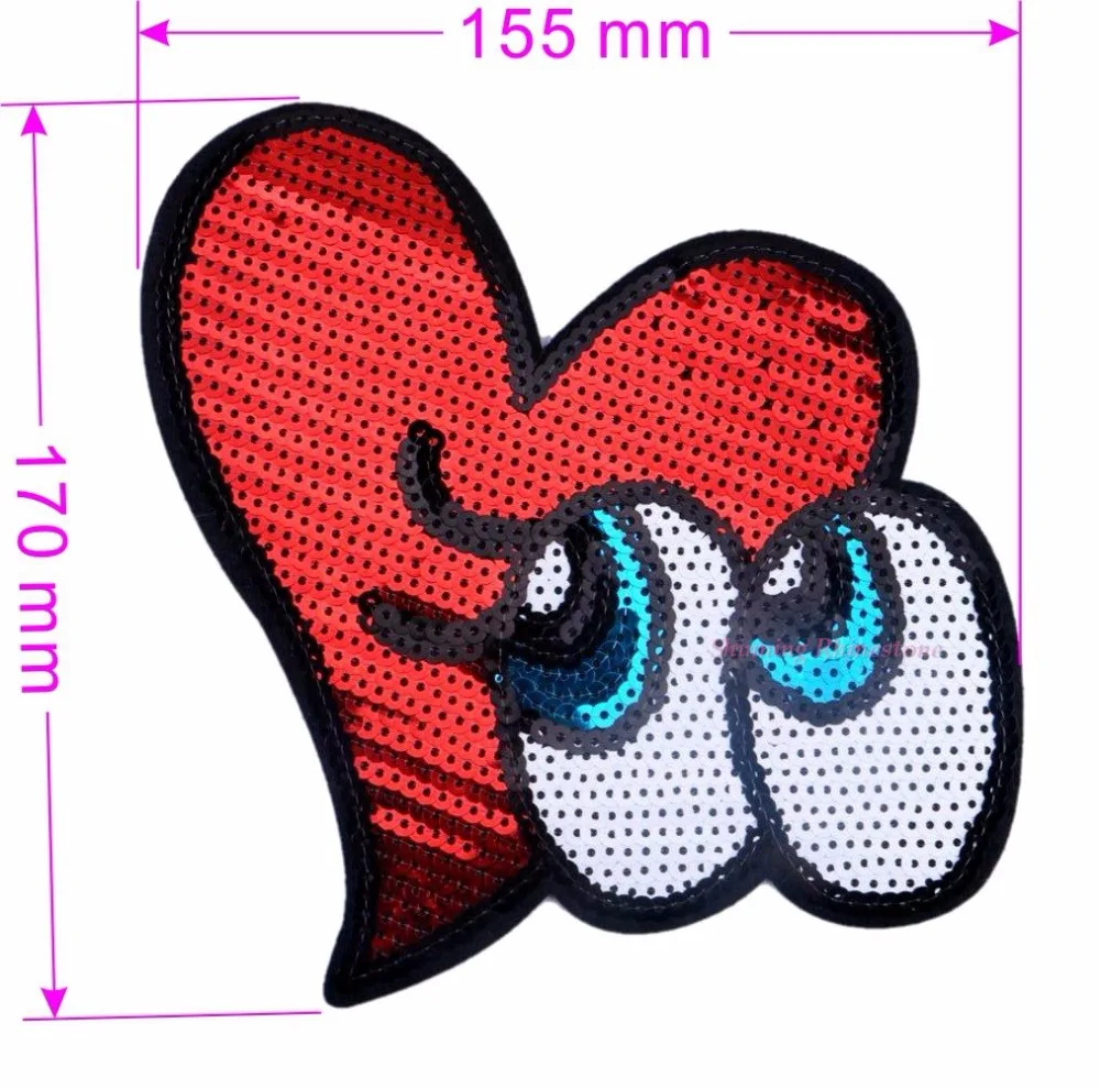 Source Children Clothes Clothing Embroidered Patch Heart Eyes Sequined  Patches Badge Brand Name sticker Cartoon Motif Applique on m.