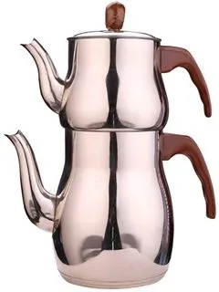 Traditional Turkish Stainless Steel Double Tea Pot Set Arabic Teapot Handle  Home Hotel Kettle Restaurant Coffee Services Gift