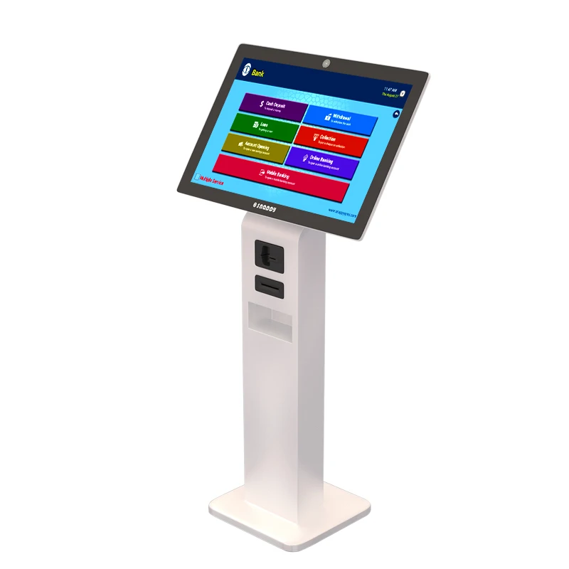 Snappy 12.1 inch token number  ticket dispenser Free Standing kiosk bank counter service electronic queue management system