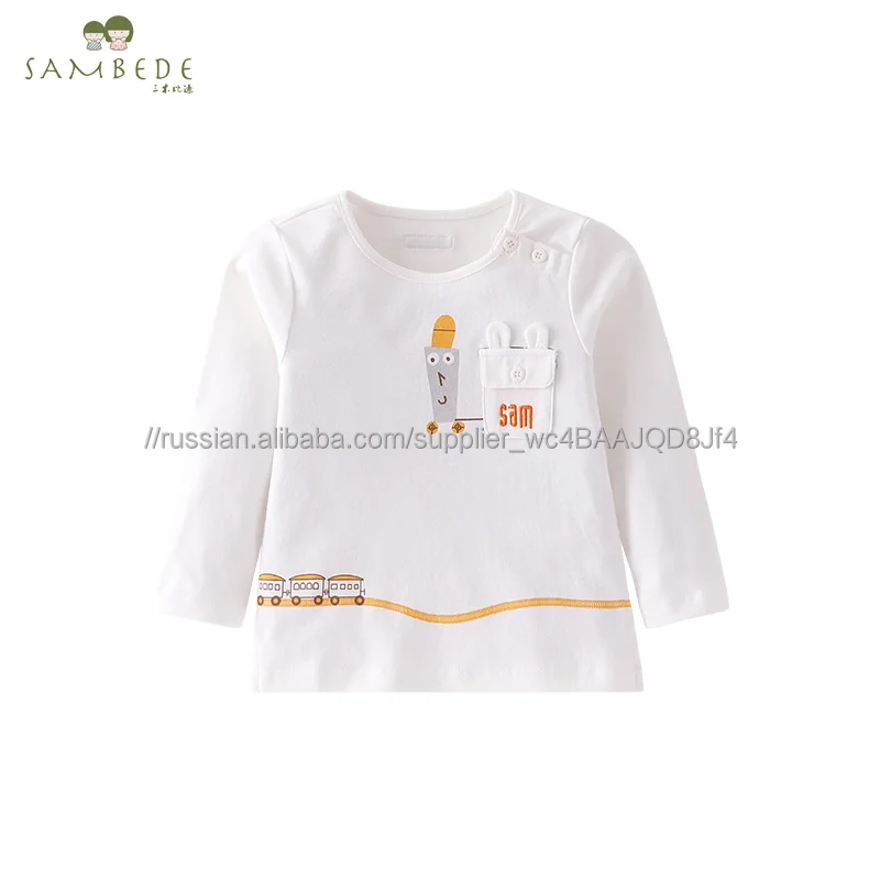 
Sambede для маленьких девочек простой с длинным рукавом О-образным вырезом белая футболка SM7Q30539 