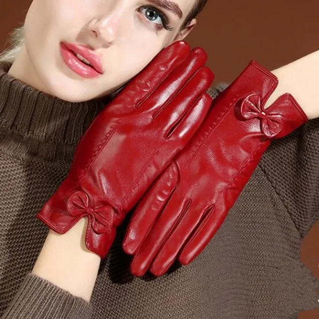 Модная черная зимняя женская ветрозащитная варежка из натуральной овечьей кожи с