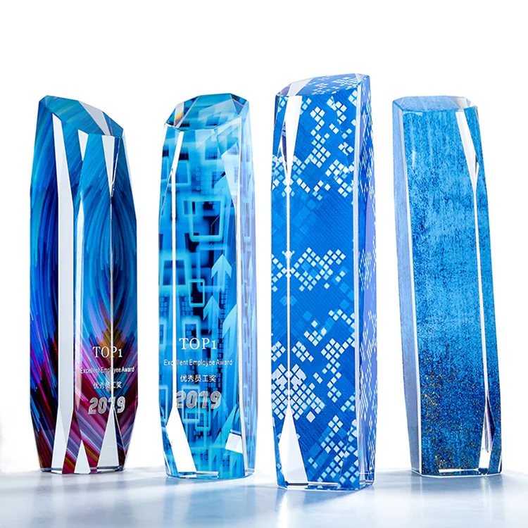 Wholesale Pujiang K9 Custom UV Printing New Design Crystal Glass Cube Trophy