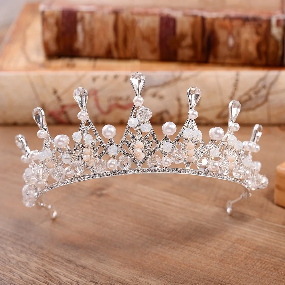 Gold Baroque Crystals Pearls Wedding Bridal Crown Tiara Bride Hair Accessories 