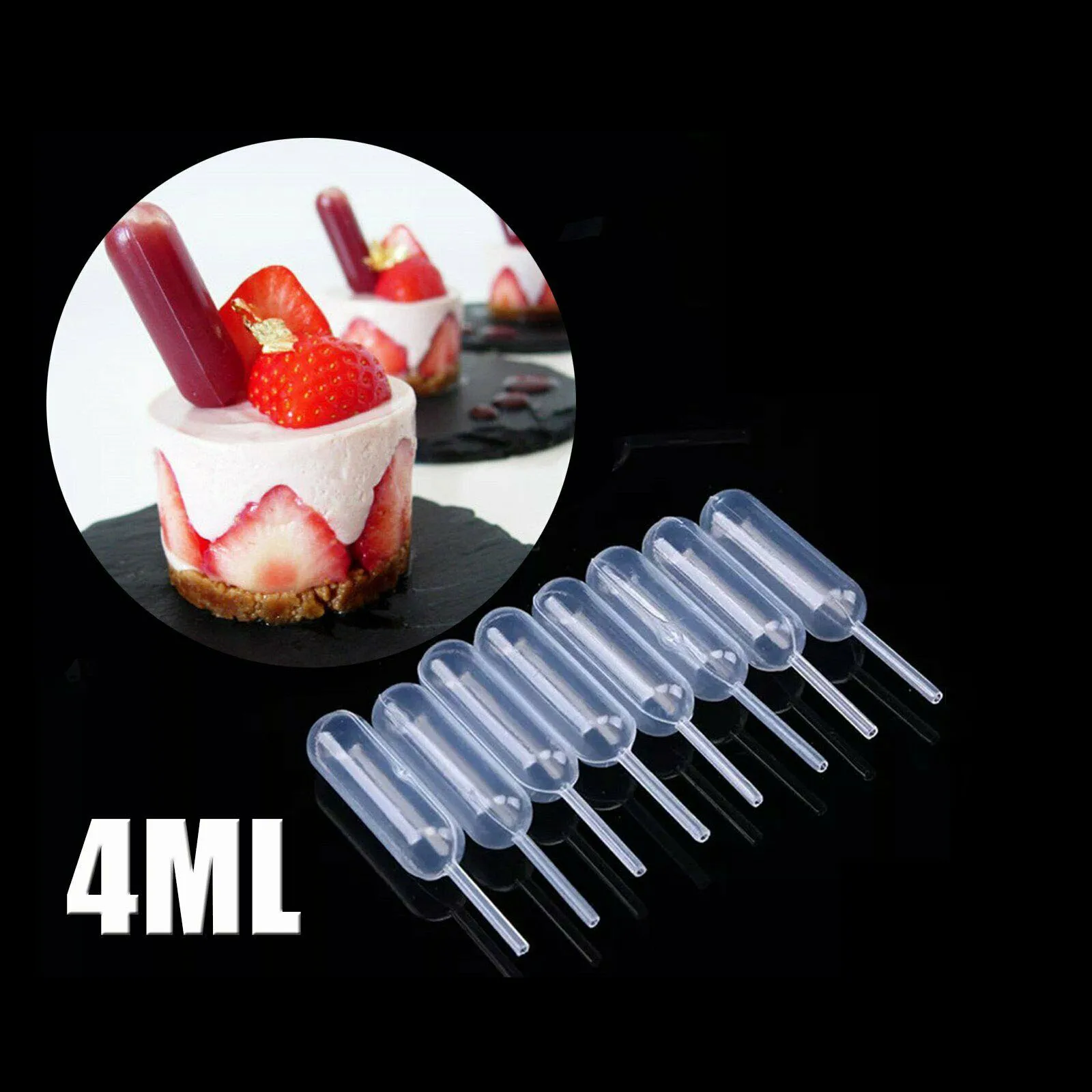 50Pc Mini Clear 4ml Transfer Pipettes Dessert Cupcake Squeeze Dropper Tool YU