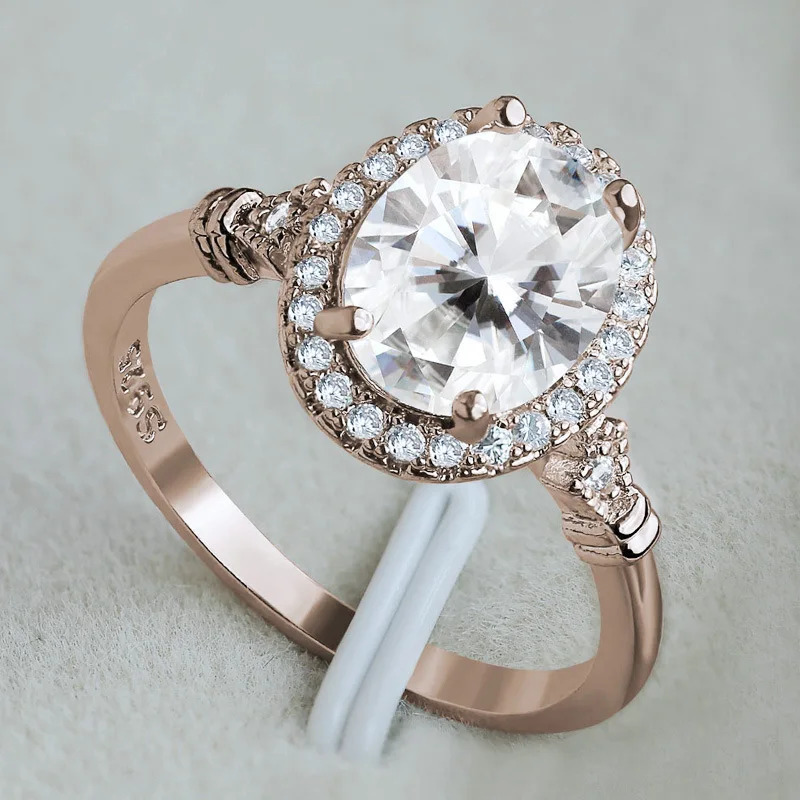 KUYIUIF Elegant Pearl Ring 18k Rose Gold Filled CZ Crystal Fashion  Engagement Wedding Jewelry 