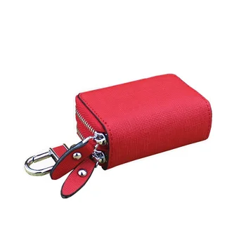 Wholesale Hot Sale Double Zipper Car Key Pouch With Car Key Ring Cowhide  Leather Key Holder Bag With Key Chain From m.