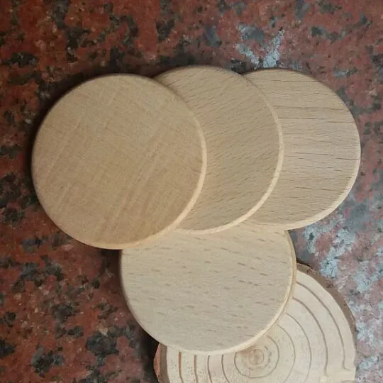 Деревянные круглые диски, Чистые диски из Букового дерева 2 дюйма, плоские круглые монеты, диски из натурального дерева