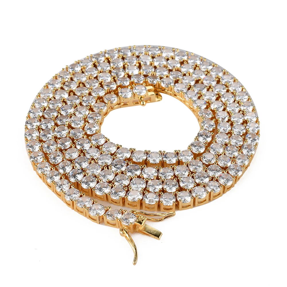 Bc019 3mm 4mm 5mm Brass Zircon Tennis Chain 1 Row Necklace Hip Hop