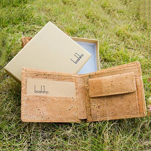 Boshiho-cartera de corcho con bloqueo RFID, monedero delgado y plegable,  Vegano, regalo ecológico