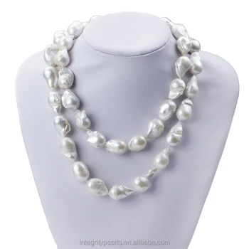 13-15mm A+ white baroque irregular 36 inches large size long nucleated real freshwater pearl necklace