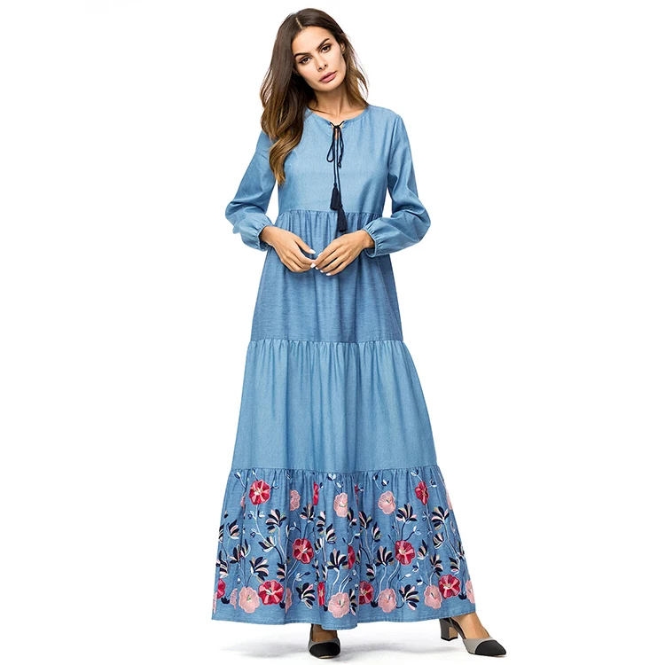 long sleeve embroidered maxi dress