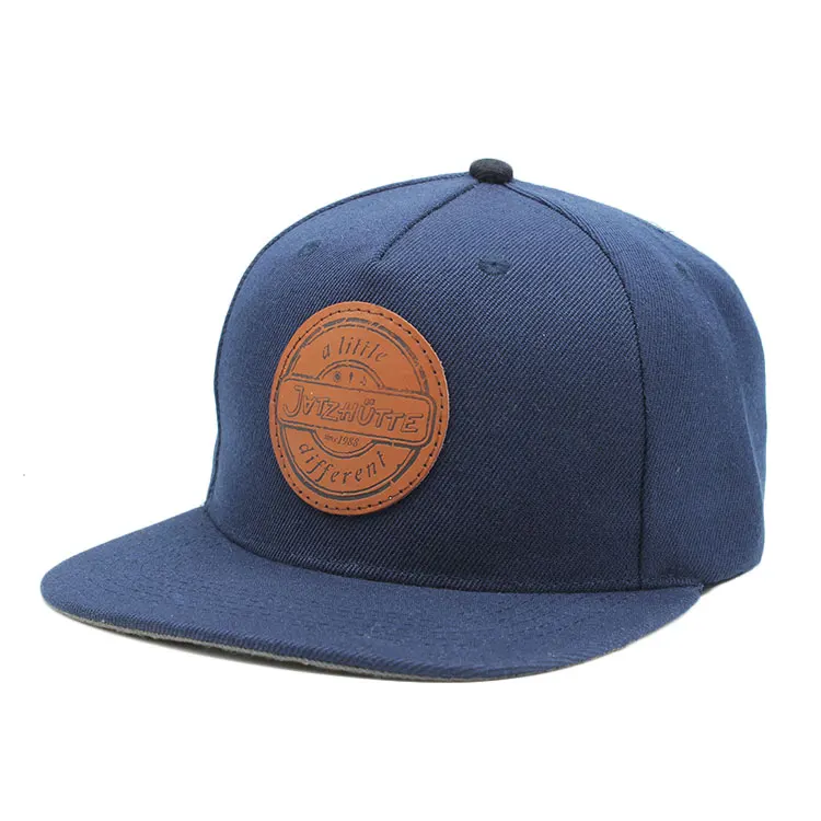 Custom Leather Patch Hat - Navy Blue/White