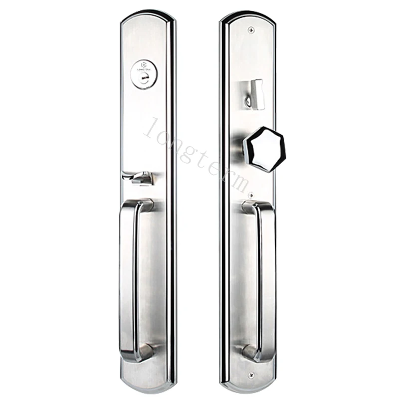SUS304 Luxury High Quality Satin Security Door Lock Stainless Steel Door Handle Set with 87mm Lock Cylinder