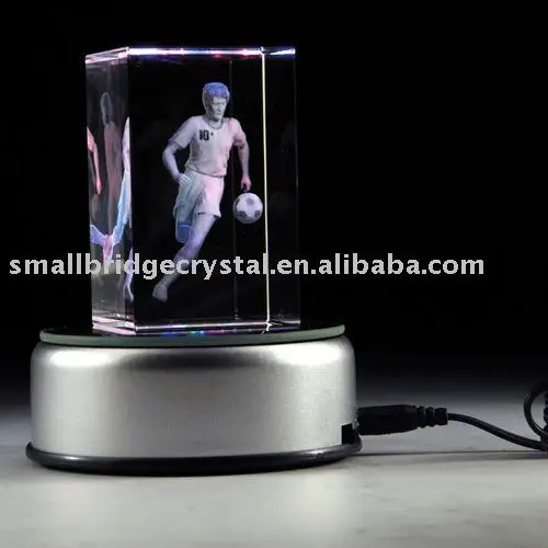 3d laser football player crystal with LED light