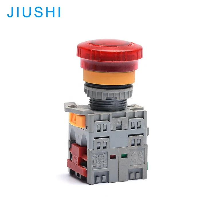 TN2BKD Emergency Stop Push Buttons Mushroom  Switches Illuminated 22mm Switch 1NO 1NC Maintained Push / Turn to Release, China