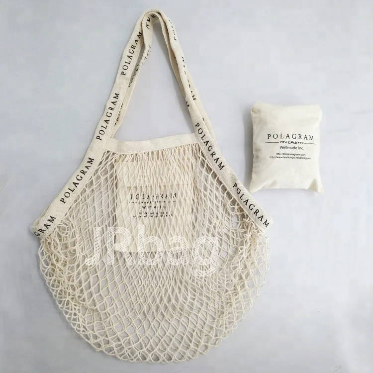 BSCI Supplier's Eco-Friendly Foldable Fruit Vegetable Grocery Net Bag Reusable Cotton Mesh Logo Printing Washable Shopping Bags
