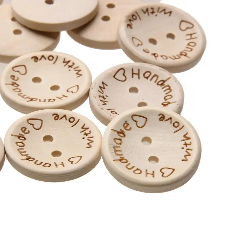 Beige 2-holes Round Wooden Buttons sewing Scrapbooking Craft 15/20/25mm 100/Lot