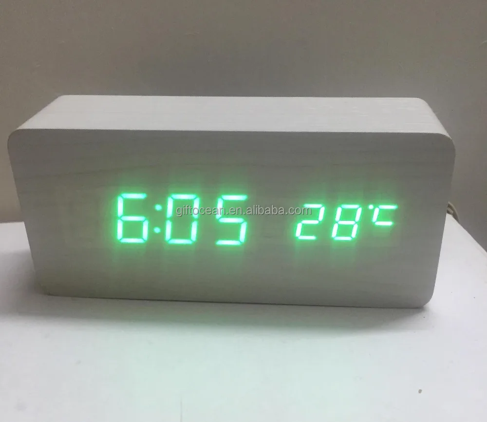 LED Digital Segments Display Wooden MDF Desktop Alarm Clock