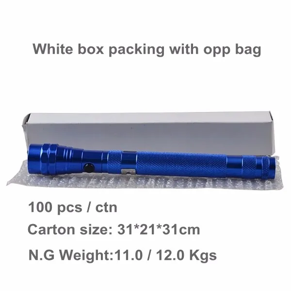 Magnetic Pick up Tool Lamp Work Light 3 LED Blue Telescopic Torch