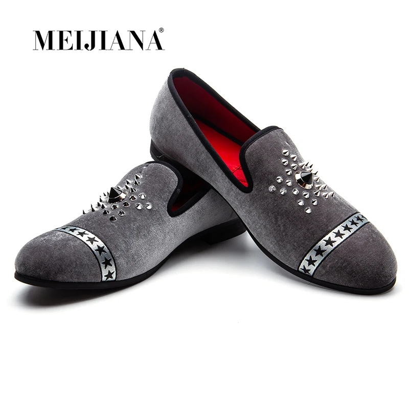 grey velvet loafers mens