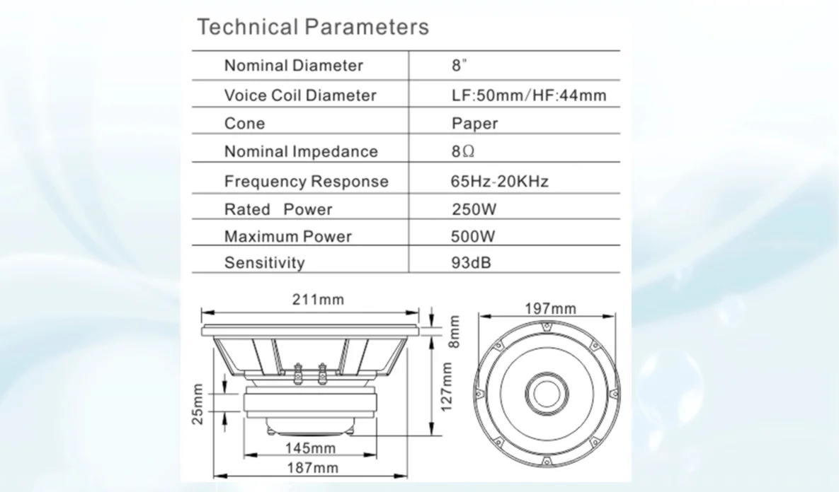 product huiyin oem factorys 8 inch full frequency coaxial speaker high power 8 ohm 600w output professional aluminum material 900w-3