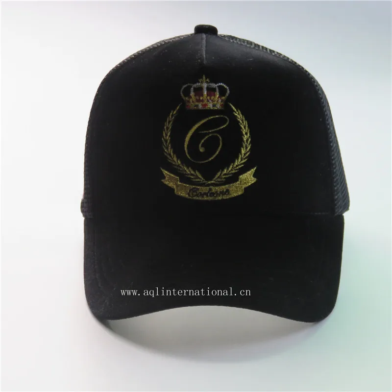 AQL Hats Factory OEM Custom Luxury Cap and Hat Quality Velvet Truck Caps Hat With Metallic Gold Embroidery