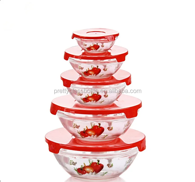 Hot Sale 5PCS 5oz/8oz/12oz/19oz/32oz Glass Salad Food Bowls Set with  Colorful Plastic Lid - China 5PCS Glass Bowls Set and Glass Bowls Set price