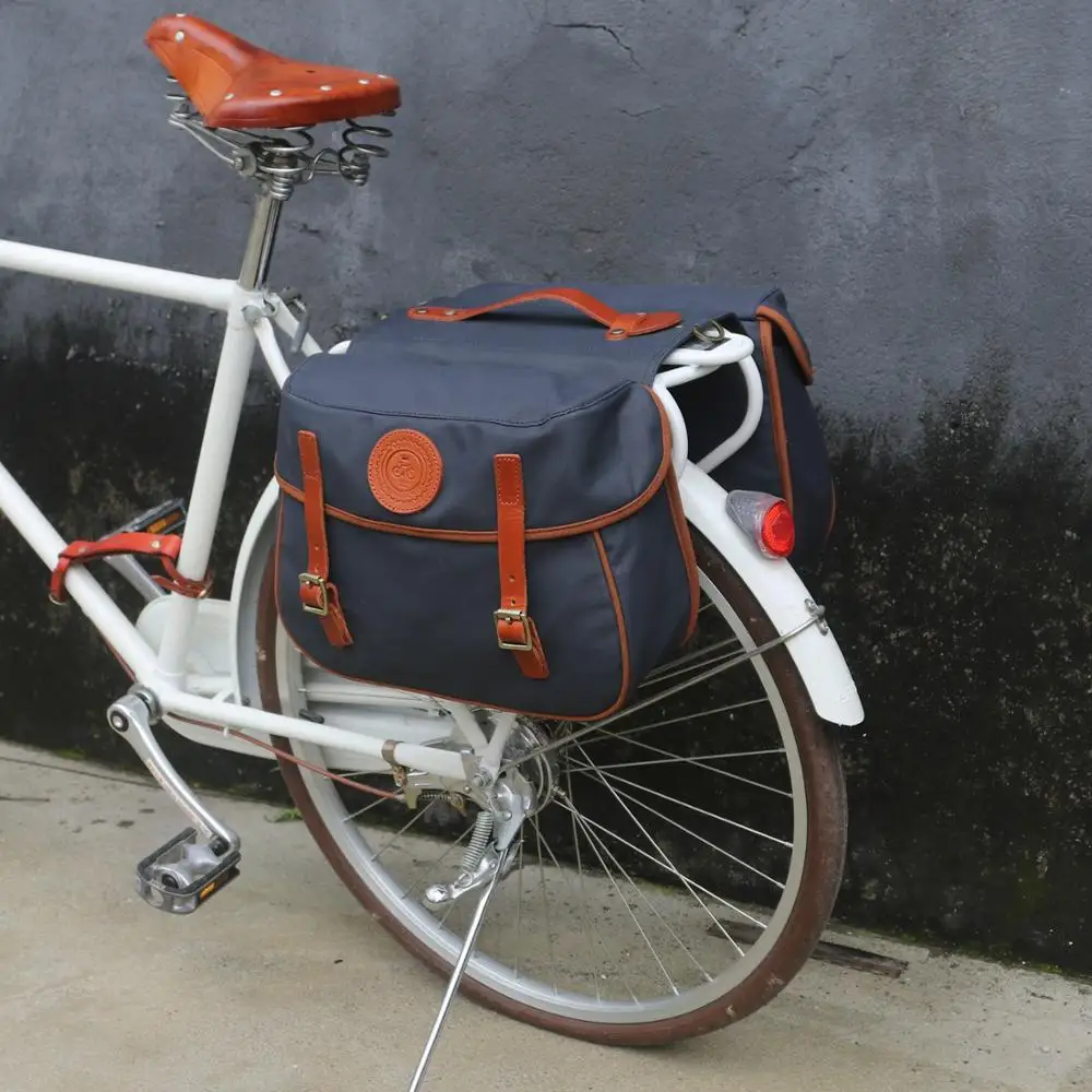 Tourbon Unisex Doppel-Fahrradtasche Wasserabweisend Gewachstes Canvas mit  Leder-Lenkerhalterung Verschiedene Farben Fahrradtasche