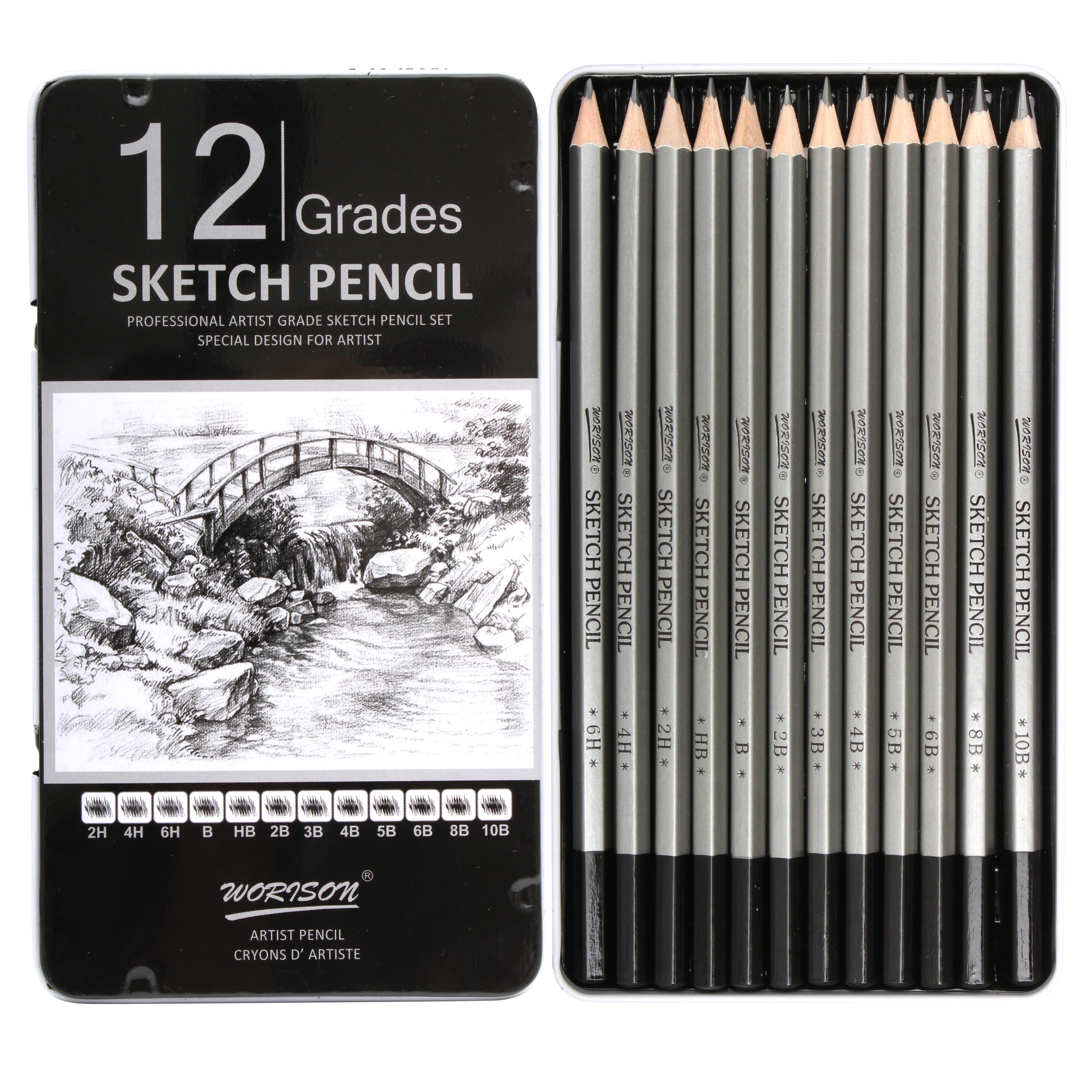 artist 12pcs/set graphite 4h-12b professional sketch