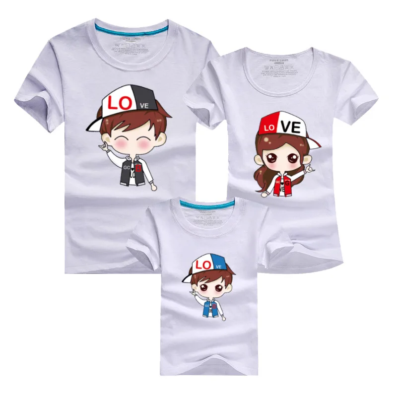 PSEEWE Family Cartoon Couple T Shirt Matching Mother Son Clothes Women Men Kid Summer Shirt Cute