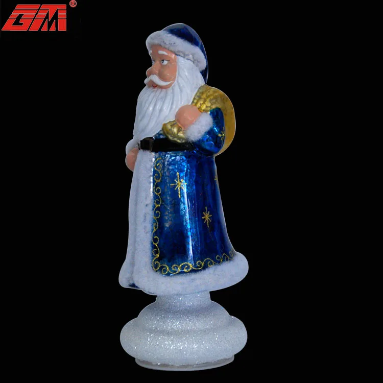 Factory Wholesale Handmade Blowing Santa Claus Glass Figurine Glass Art Ornament With LED Lights manufacture