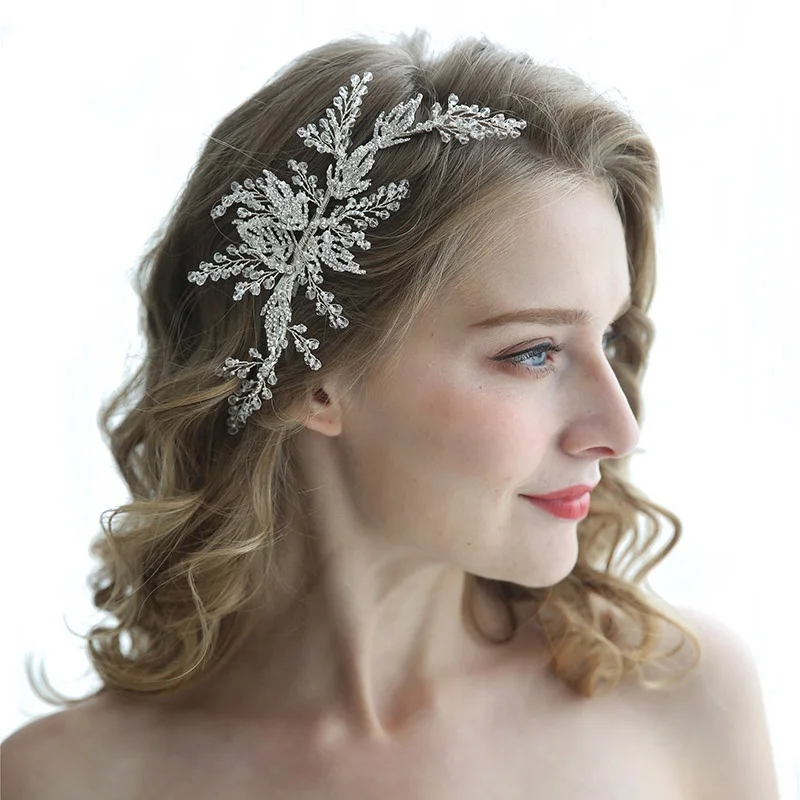 Prom Bridal Formal Hair Clip Headpiece Leaf Crystal Rhinestone Hair Barrette 