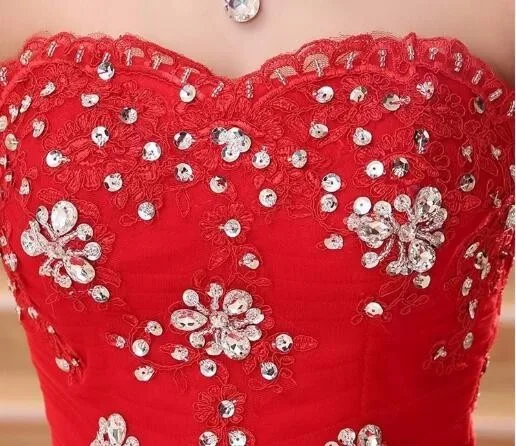 NE024 Sweetheart Sequined Crystal Red Wedding Dress
