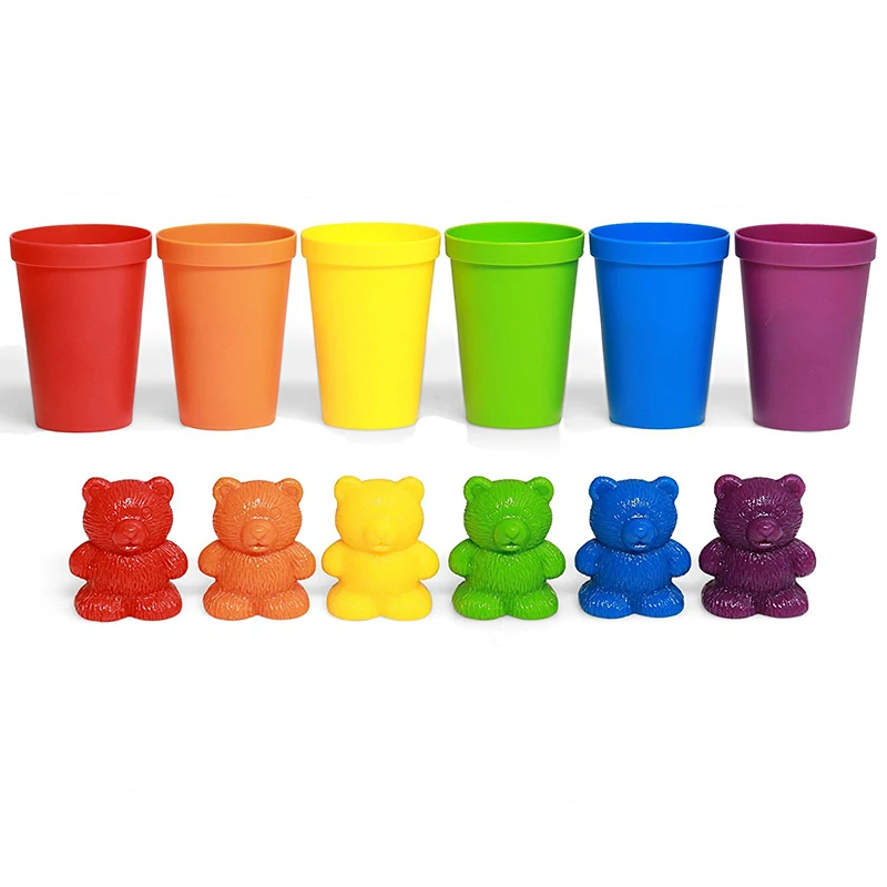 72 Rainbow Colored Counting Bears with Cup for Children Learning Education Toys 