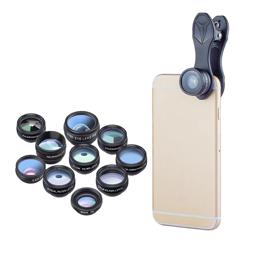APEXEL 10-in-1 Phone Lens Kit With 22X Telephoto Lens 198° Fisheye Lens Kaleidoscope Lens 0.63X Wide Angle Lens 15x Macro Lens Various Filter Lens Universal Clip Storage Box Replac I.288260422 - View #4