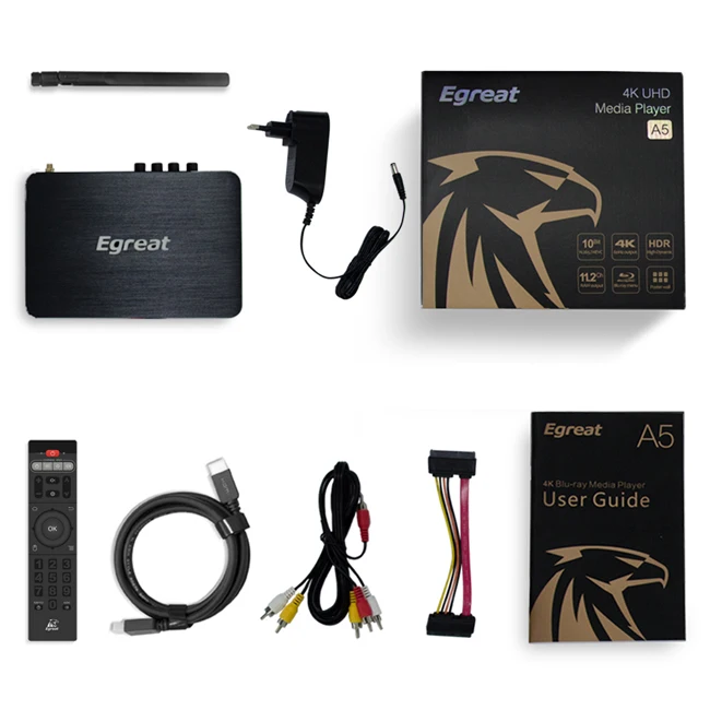 
 Egreat A5 Лучшая цена 4K UHD HDR HDD атмосферы ТВ приставка Android кабель телеприставка  