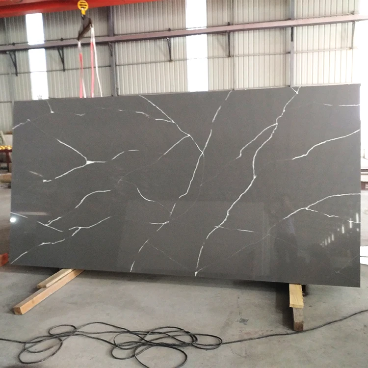 SH7221 Calacatta White Veins Grey Quartz Stone Slab
