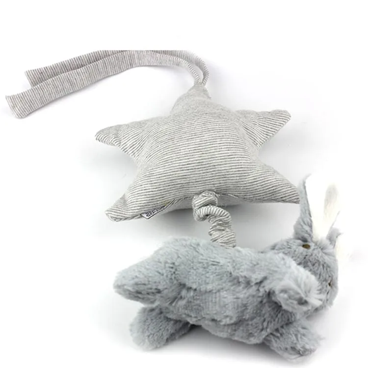 M013A Gray Star Rabbit Soft Plush Pull String Musical Baby Toy