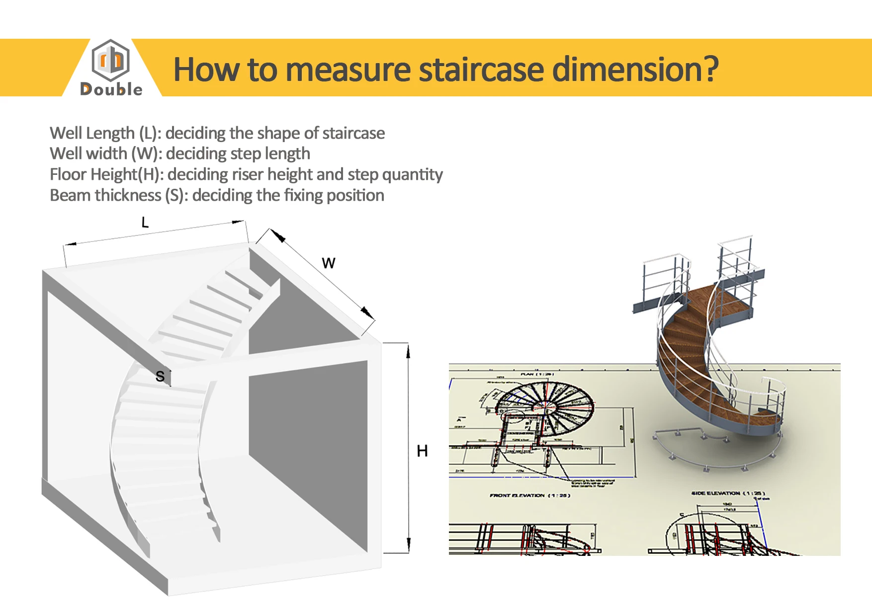 Easy installed curved staircase villa Commercial Metal spiral staircase resident indoor wood tread helical stairs details