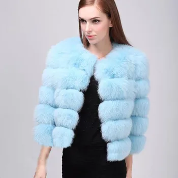 Women's Fox short Fur Trench Coat &jacket o-neck Solid Colored black blue 3xl wholesaler