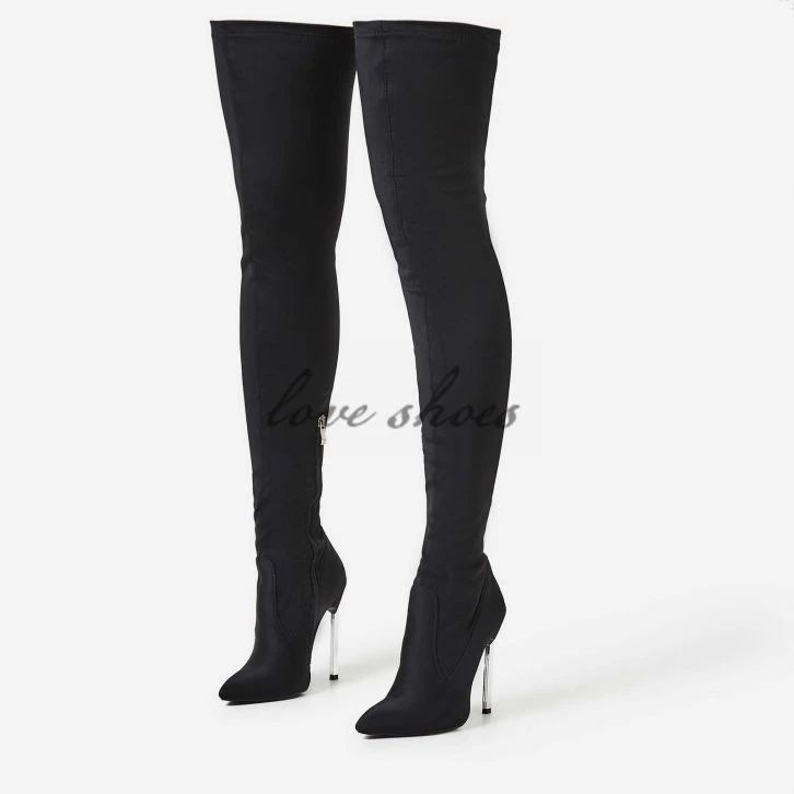 cambiar revelación Aterrador Source 2017 New arrival Pointed Toe Long Boots In Black Lycra Over Knee  Boots on m.alibaba.com