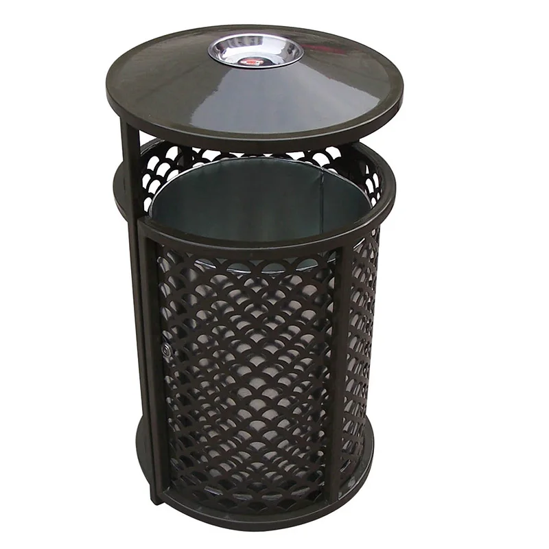 Slat Trash Can General Waste Bin Waste Containers Prices Decorative Metal Outdoor Iron Manufacturer Acceptable Customized Round