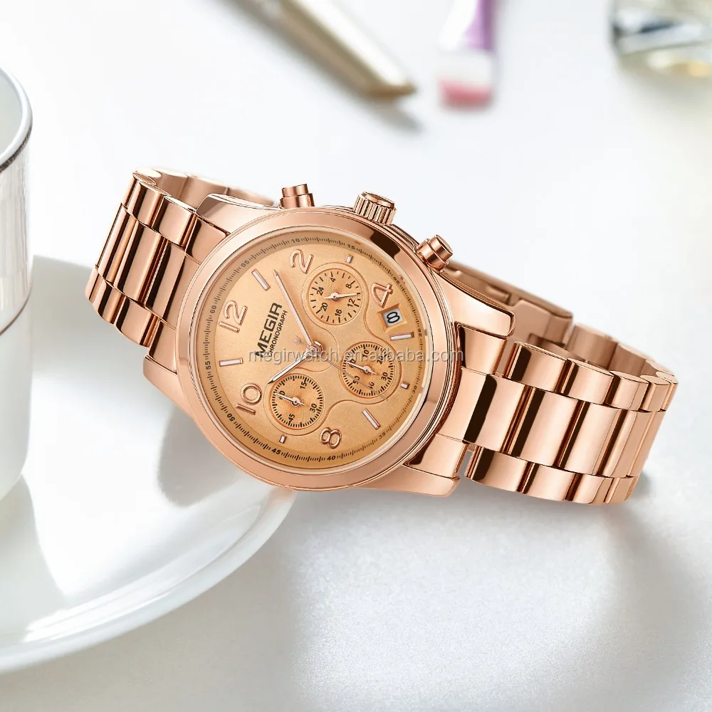 Megir rose hot sale gold watch