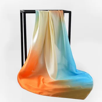 2022 New design Summer style airline scarf gradient color luxury fashion custom design square 90x90 silk scarf