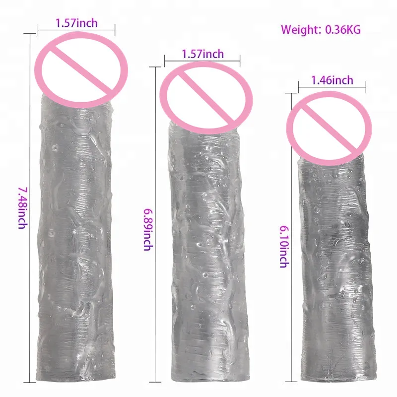 Reusable Transparent Condom Long Lasting Particles Penis Sleeve TPE Penis Extender